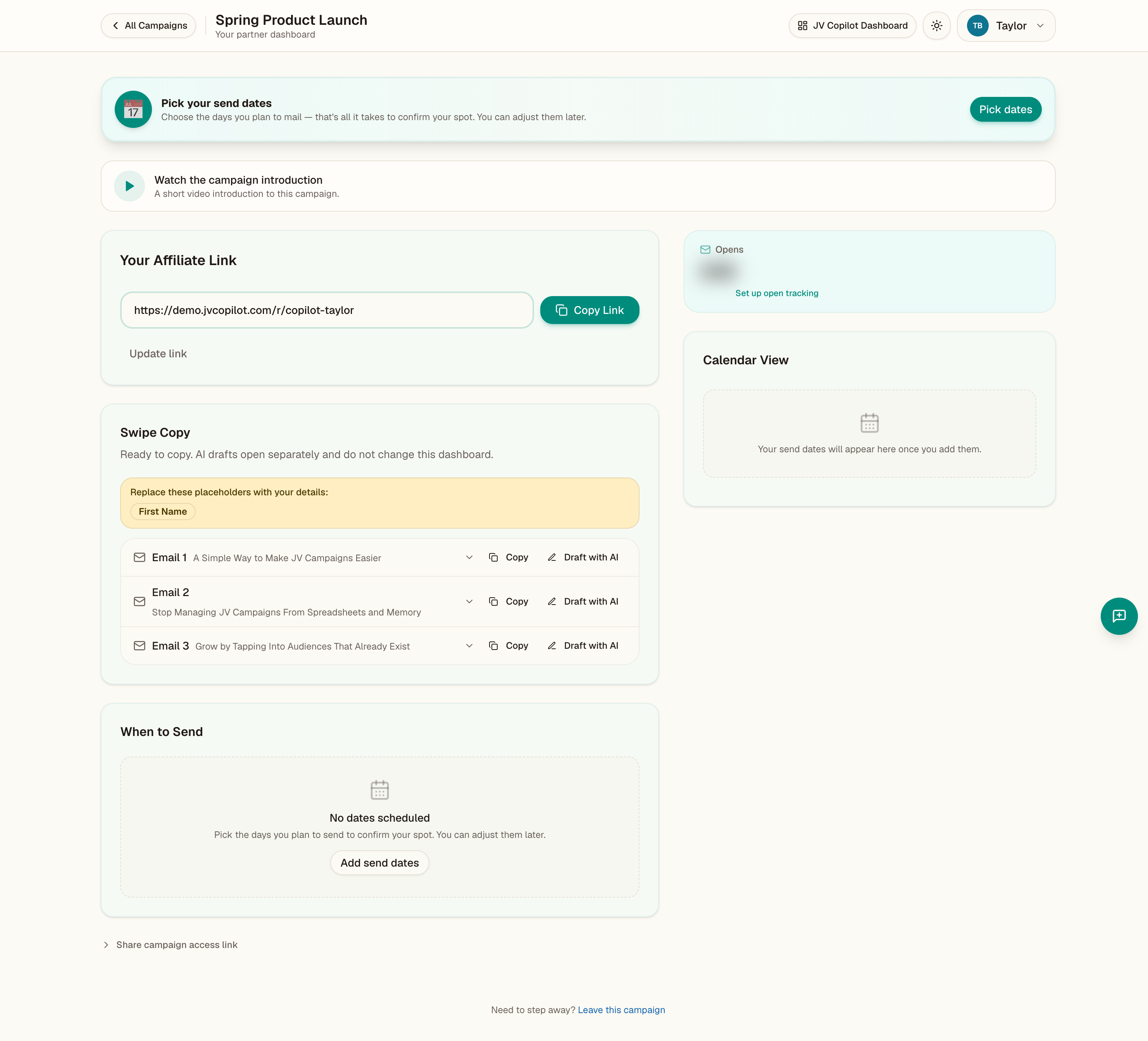 Partner dashboard overview